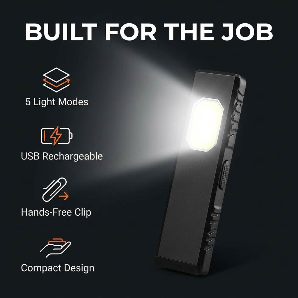 LED-werklamp – draagbaar met clip en vijf lichtstanden voor buiten VestraGear