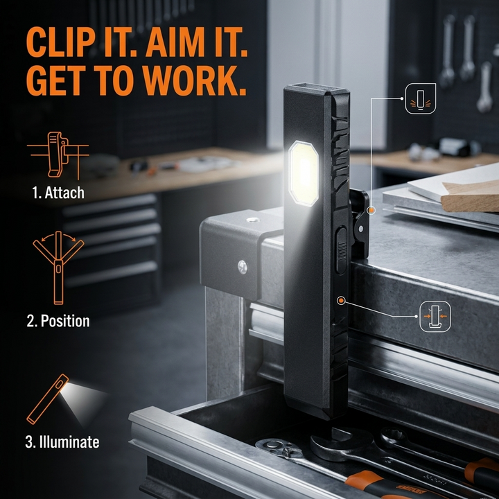 LED-werklamp – draagbaar met clip en vijf lichtstanden voor buiten VestraGear