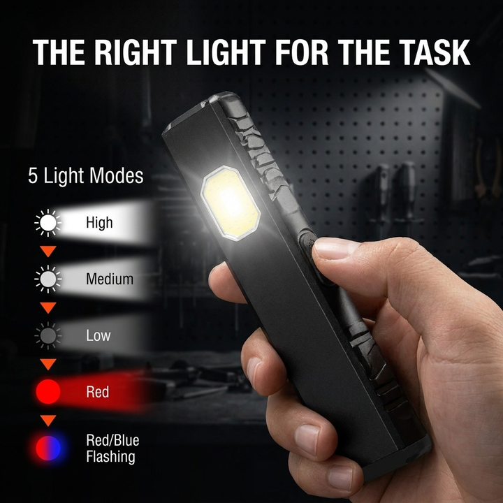 LED-werklamp – draagbaar met clip en vijf lichtstanden voor buiten VestraGear