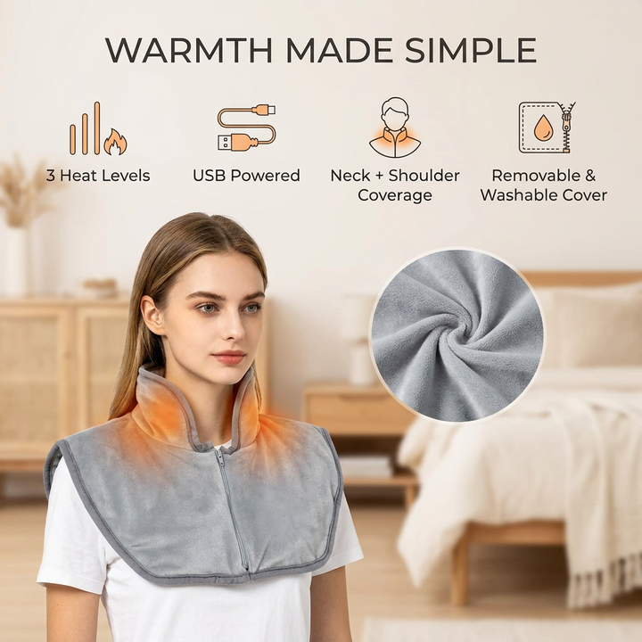 Verwarmd nekkussen – USB, drie warmtestanden en zachte hoes VestraGear