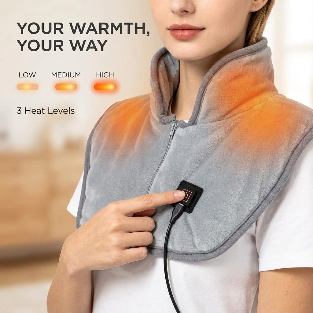 Verwarmd nekkussen – USB, drie warmtestanden en zachte hoes VestraGear