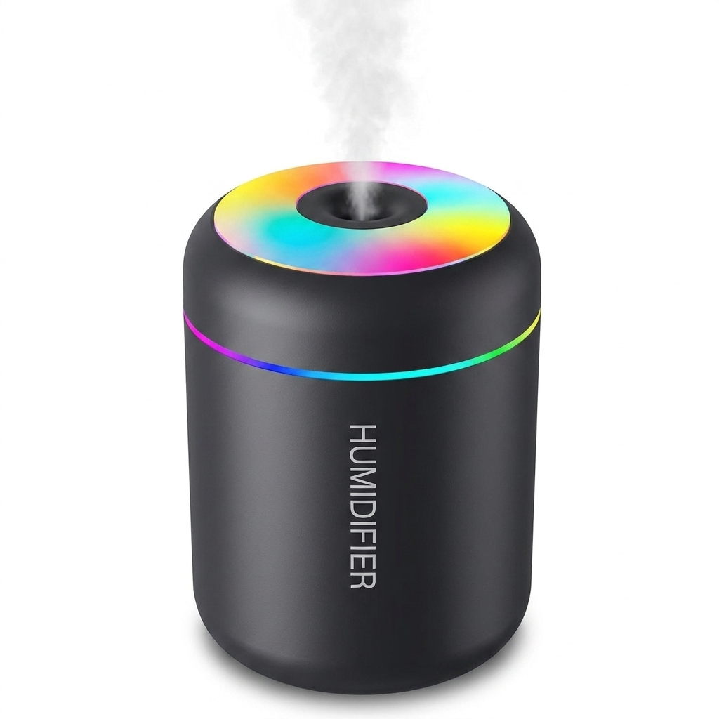 Mini luchtbevochtiger 180 ml – USB, geurfunctie en sfeerlicht VestraGear