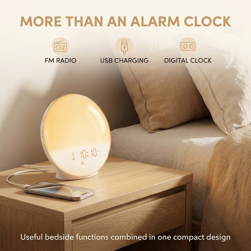 Wake-uplicht wekker – zonsopgang, dubbel alarm en FM-radio VestraGear