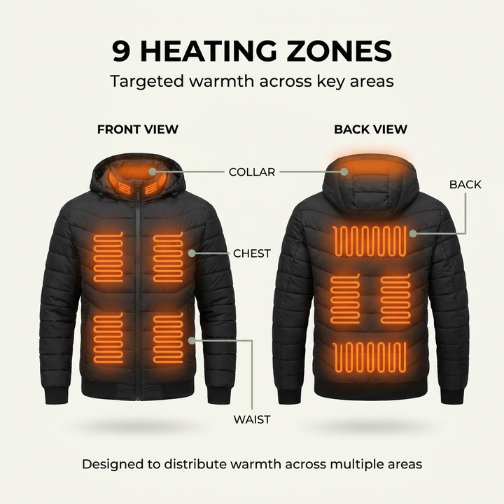 Verwarmde jas – negen warmtezones, waterdicht en winddicht VestraGear