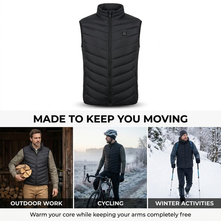 Verwarmd bodywarmer vest – instelbare zones en vrije armen VestraGear