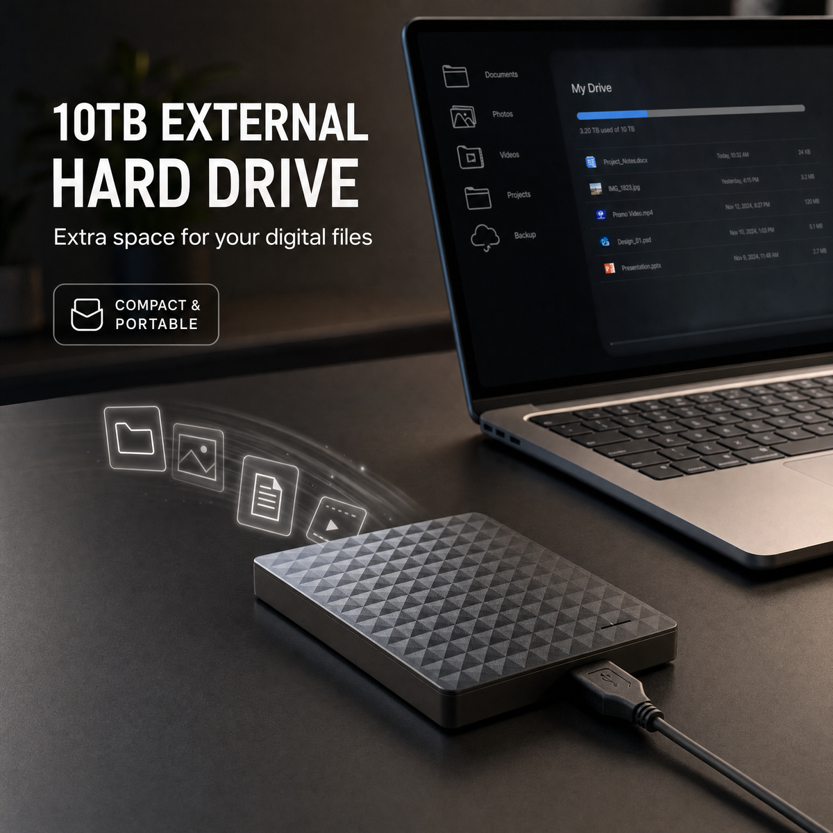 Externe HDD 10 TB – Draagbare USB 3.0 Harde Schijf voor Bestanden en Back-ups Vestragear
