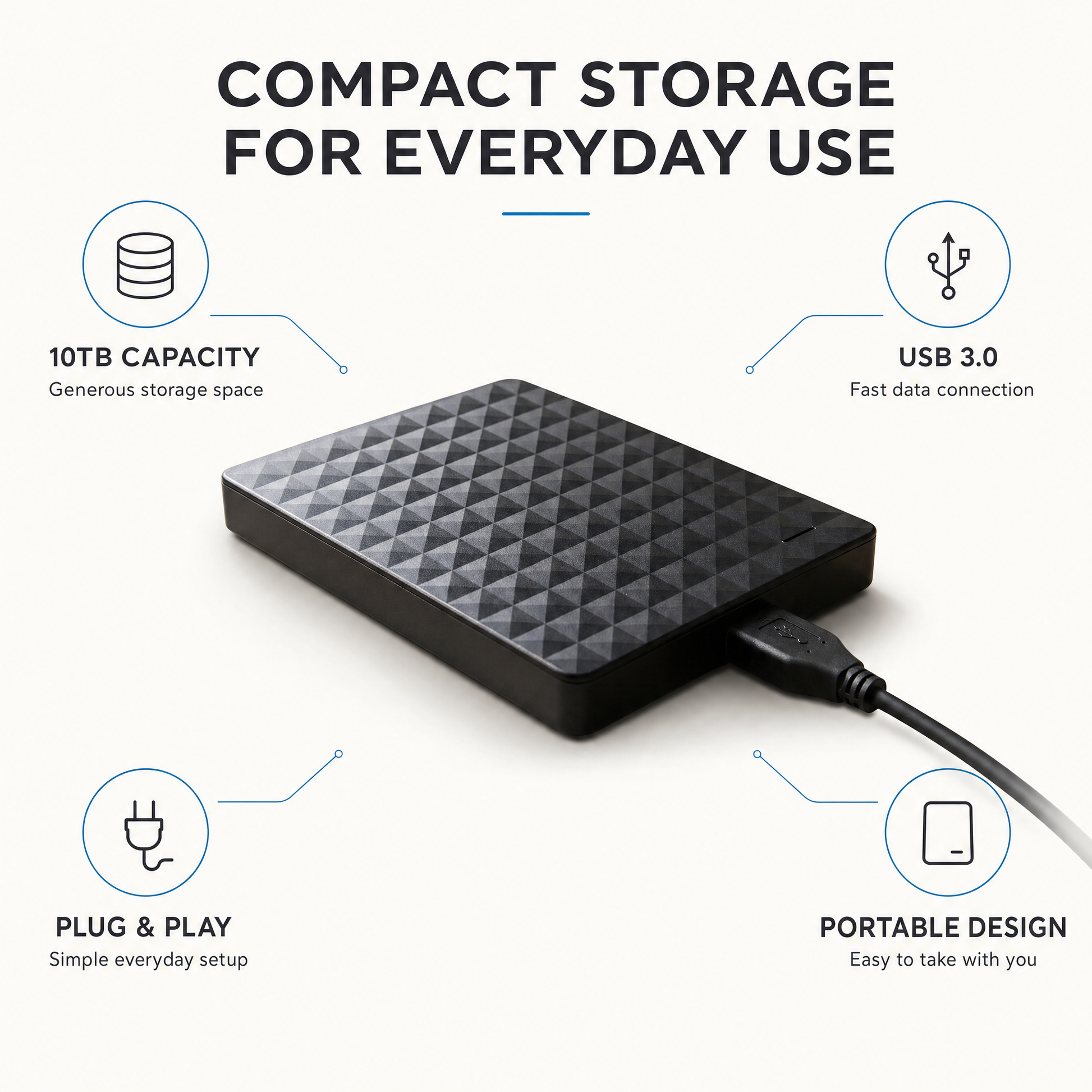 Externe HDD 10 TB – Draagbare USB 3.0 Harde Schijf voor Bestanden en Back-ups Vestragear