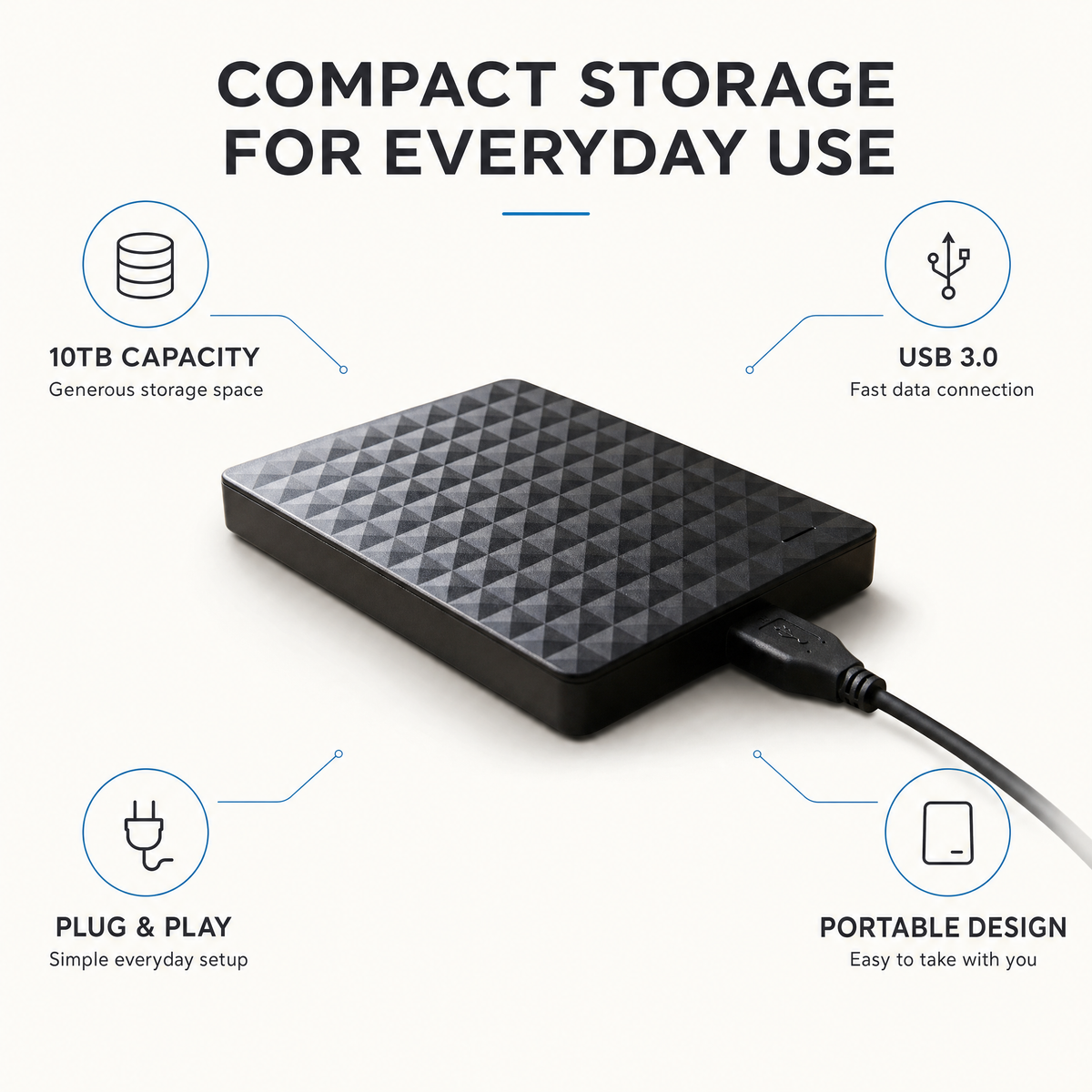 Externe HDD 10 TB – Draagbare USB 3.0 Harde Schijf voor Bestanden en Back-ups Vestragear