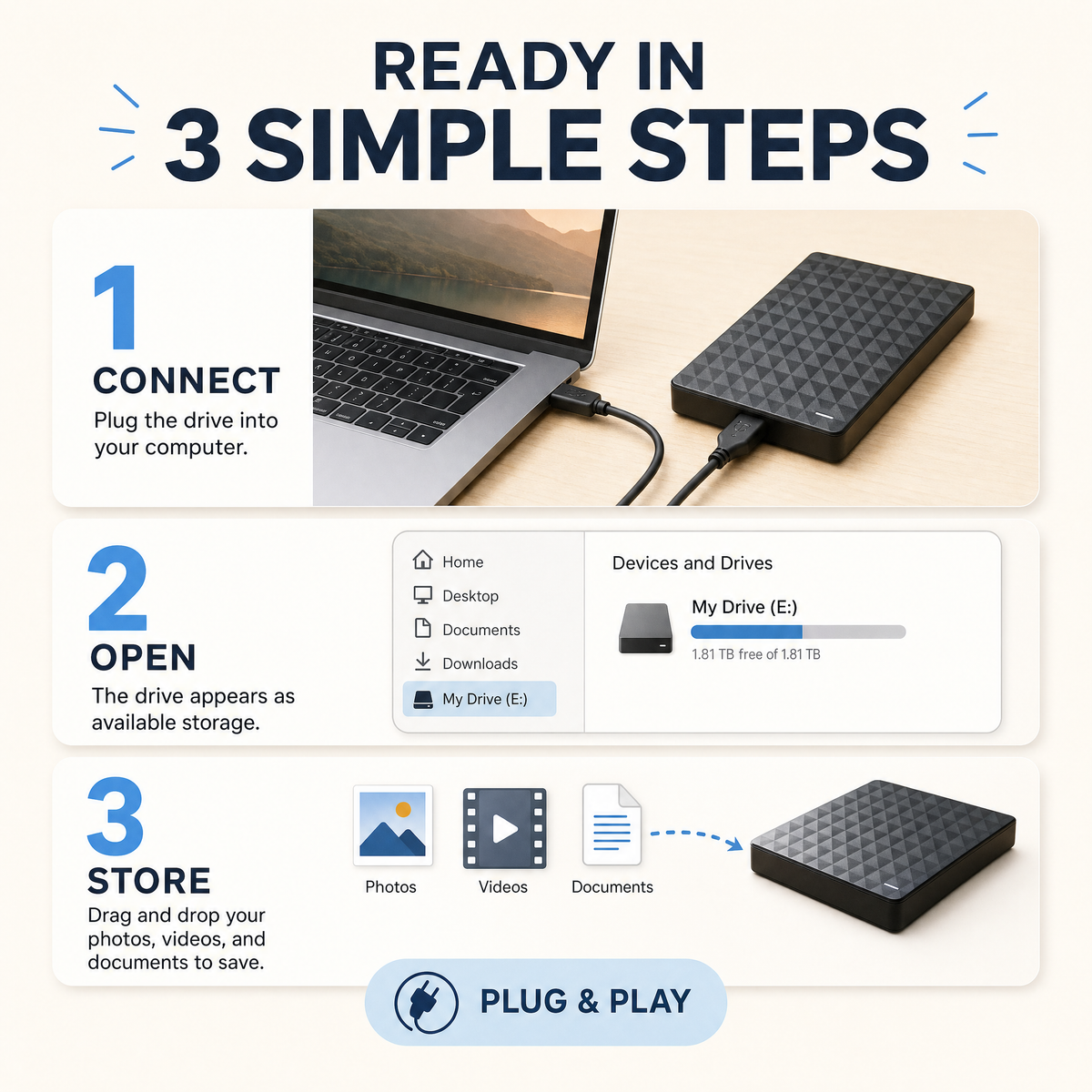 Externe HDD 10 TB – Draagbare USB 3.0 Harde Schijf voor Bestanden en Back-ups Vestragear