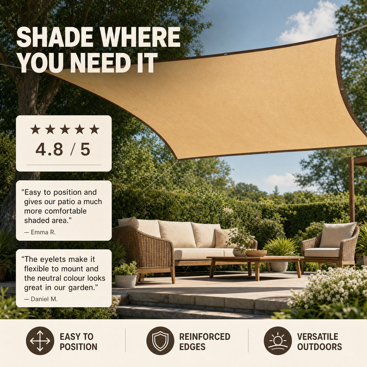 Schaduwdoek Rechthoekig – HDPE zonnedoek met UV-bescherming voor tuin en terras Vestragear