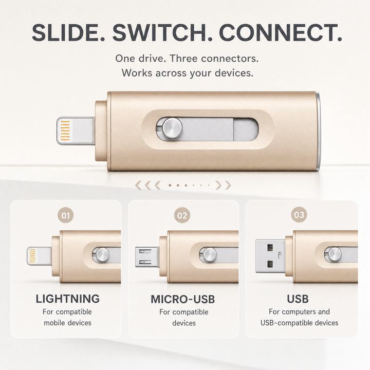 USB Stick 256GB – 3-in-1 Opslag voor iPhone, Smartphone &amp; PC Vestragear