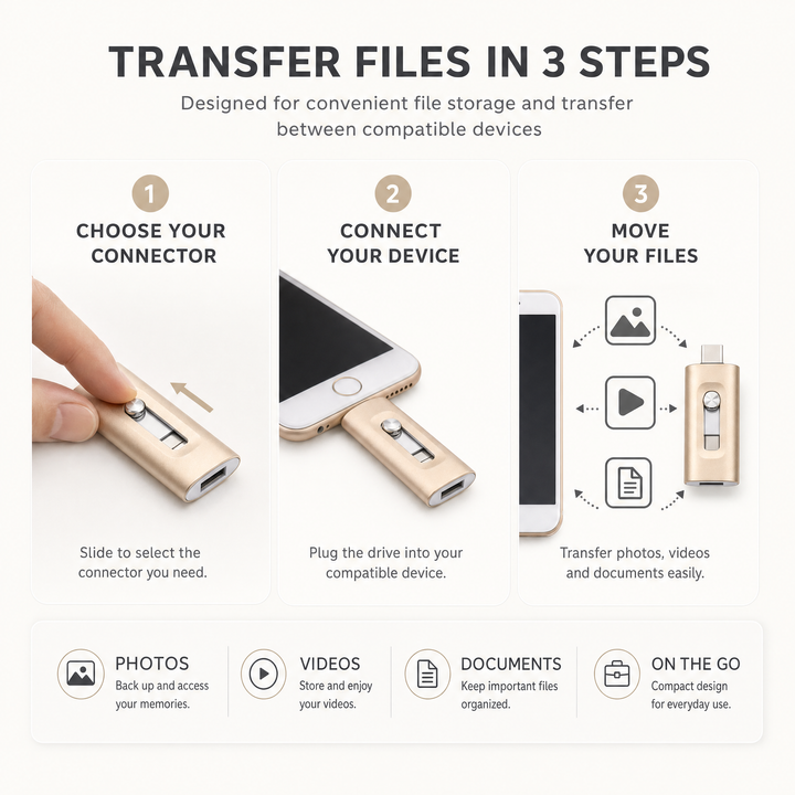 USB Stick 256GB – 3-in-1 Opslag voor iPhone, Smartphone &amp; PC Vestragear