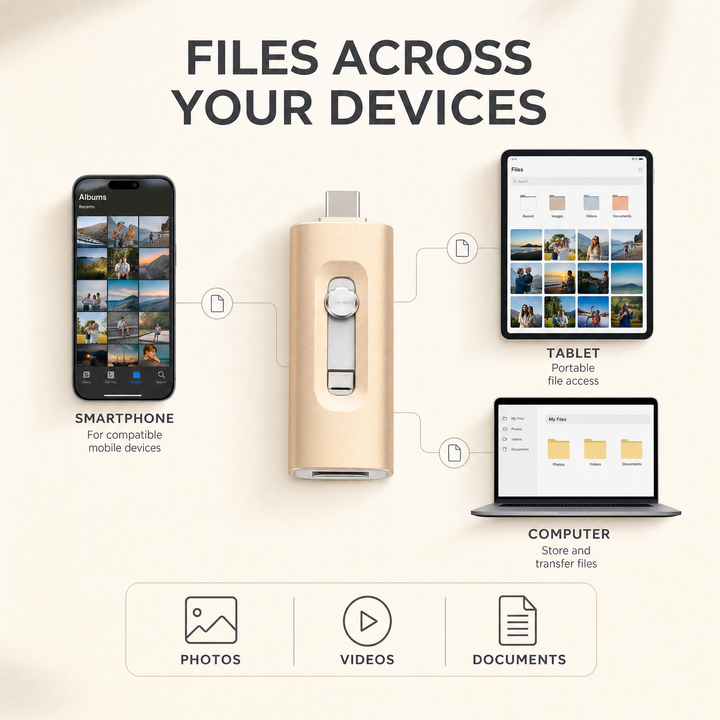 USB Stick 256GB – 3-in-1 Opslag voor iPhone, Smartphone &amp; PC Vestragear