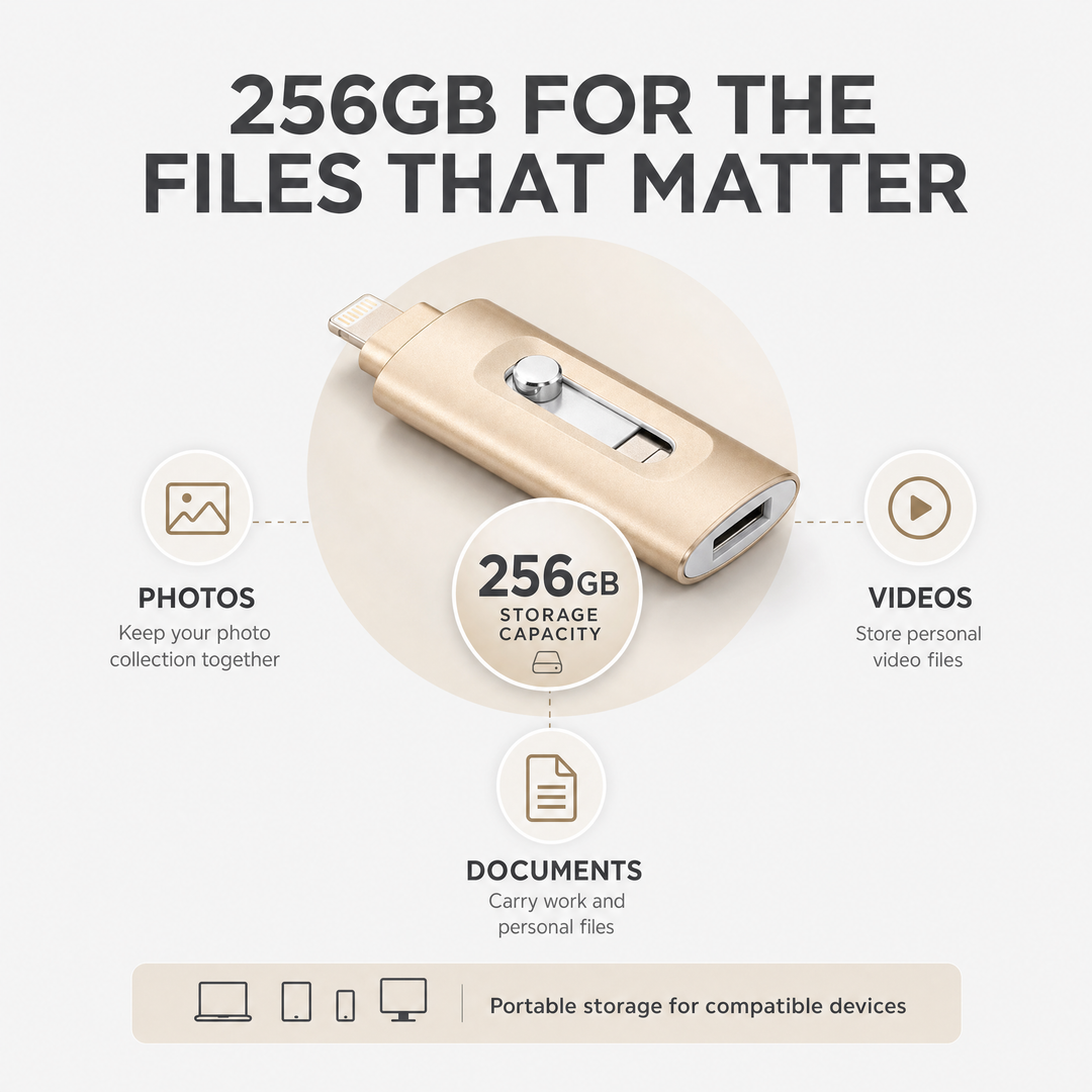 USB Stick 256GB – 3-in-1 Opslag voor iPhone, Smartphone &amp; PC Vestragear
