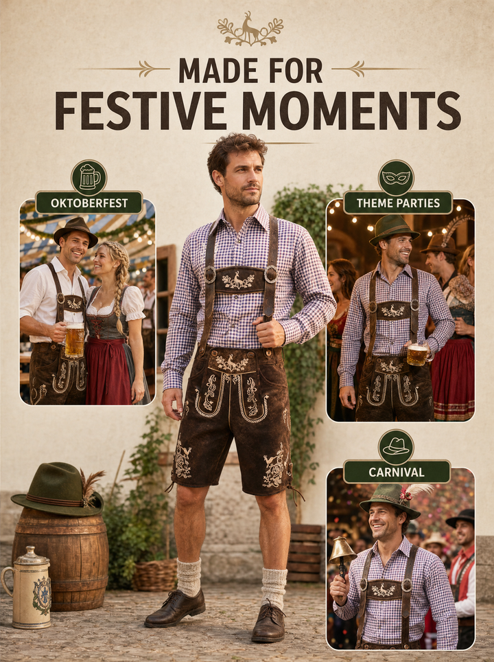 AlpenViktor – Heren Lederhosen Oktoberfest Set – Authentiek &amp; Feestelijk VestraGear