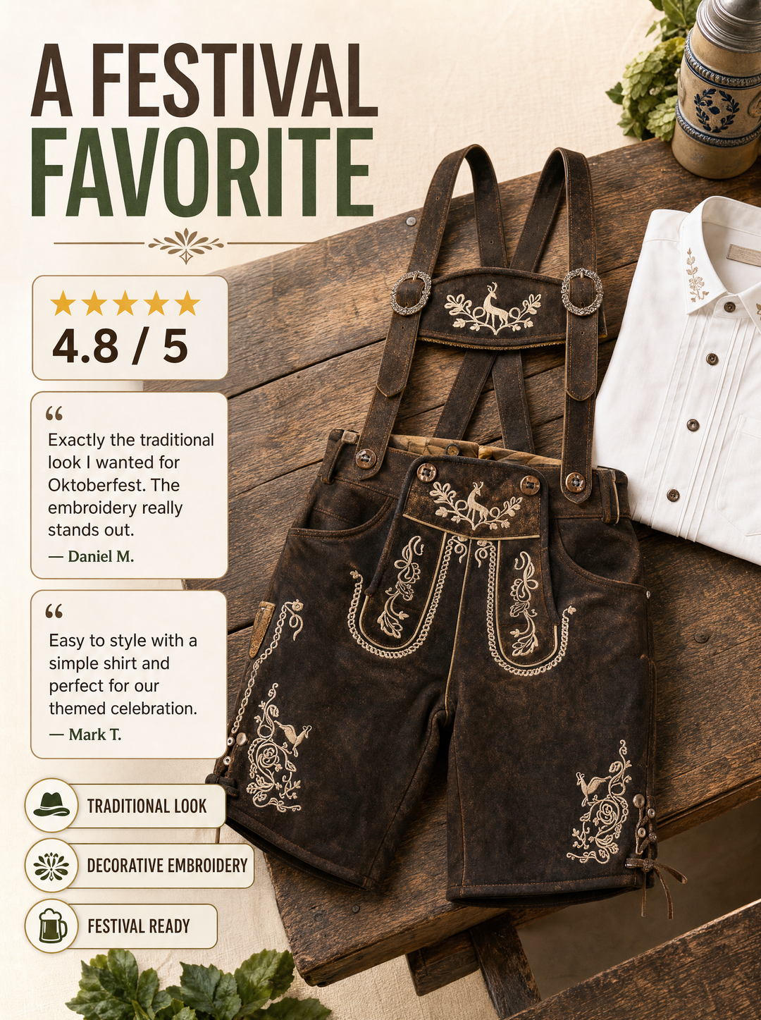 AlpenViktor – Heren Lederhosen Oktoberfest Set – Authentiek &amp; Feestelijk VestraGear