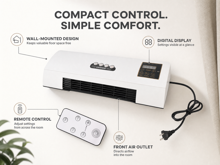Airco Wandmontage – 4-in-1 Klimaatunit met 1800W, LCD &amp; Afstandsbediening Vestragear