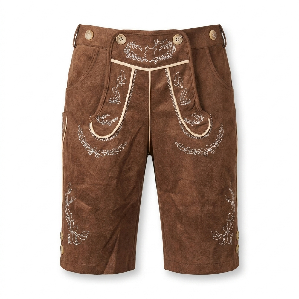 Lederhosen Heren – Korte Oktoberfest Broek met Borduursels VestraGear
