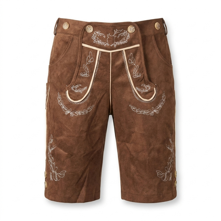 Lederhosen Heren – Korte Oktoberfest Broek met Borduursels VestraGear