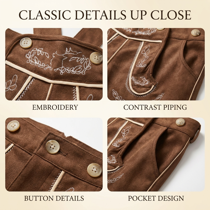 Lederhosen Heren – Korte Oktoberfest Broek met Borduursels VestraGear