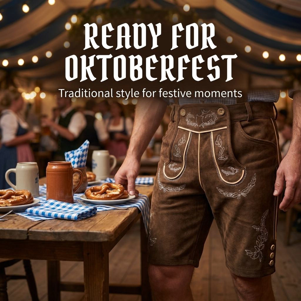 Lederhosen Heren – Korte Oktoberfest Broek met Borduursels VestraGear