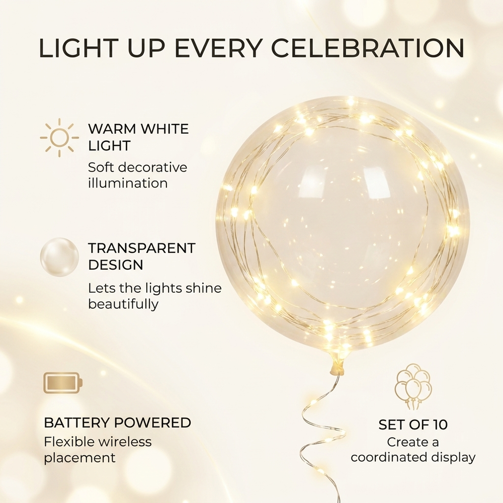 LED Ballonnen – 10 Stuks met Lichtsnoer voor Feesten & Bruiloften Vestragear