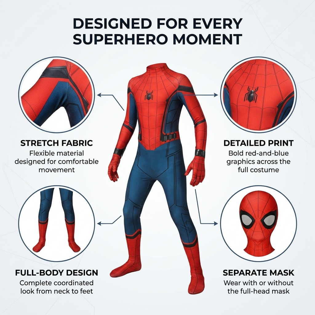 Superhelden Kostuum – Stretchstof, 3D Design &amp; Afneembaar Masker Vestragear