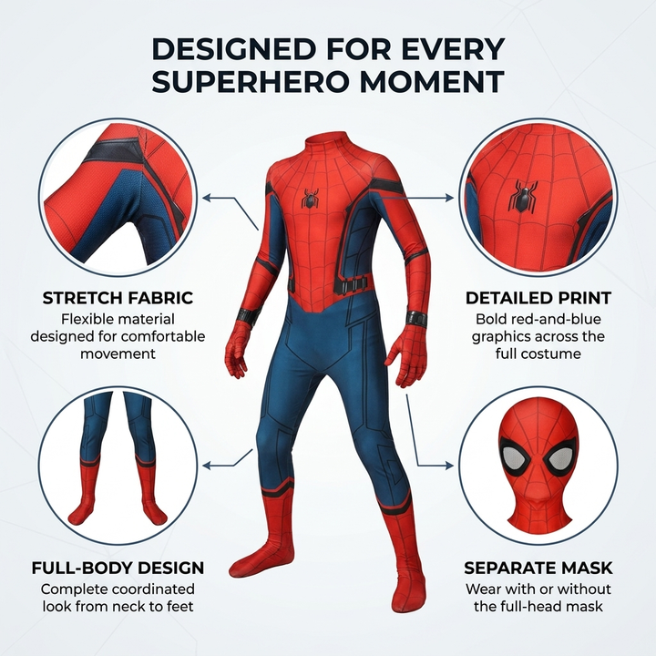 Superhelden Kostuum – Stretchstof, 3D Design &amp; Afneembaar Masker Vestragear