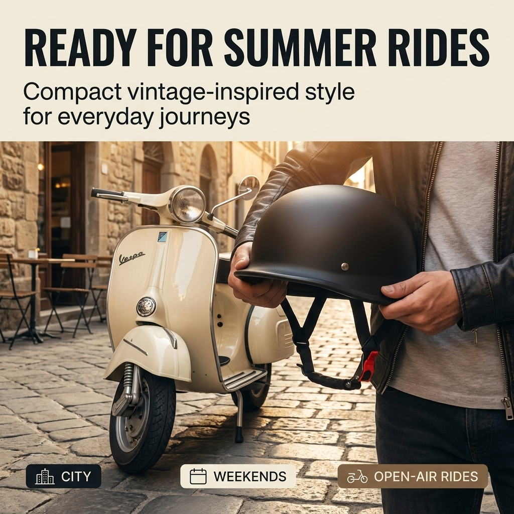 Motorhelm Halve – Vintage Design &amp; Ventilatie met Veiligheidsbril Vestragear