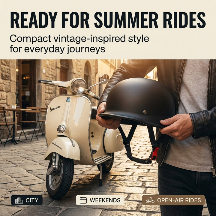 Motorhelm Halve – Vintage Design &amp; Ventilatie met Veiligheidsbril Vestragear