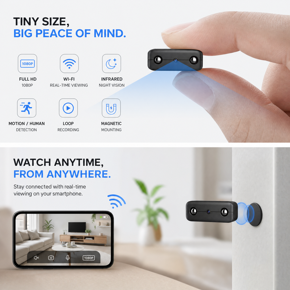 Micro HD camera – Compacte WiFi beveiligingscamera met nachtzicht & audio VestraGear