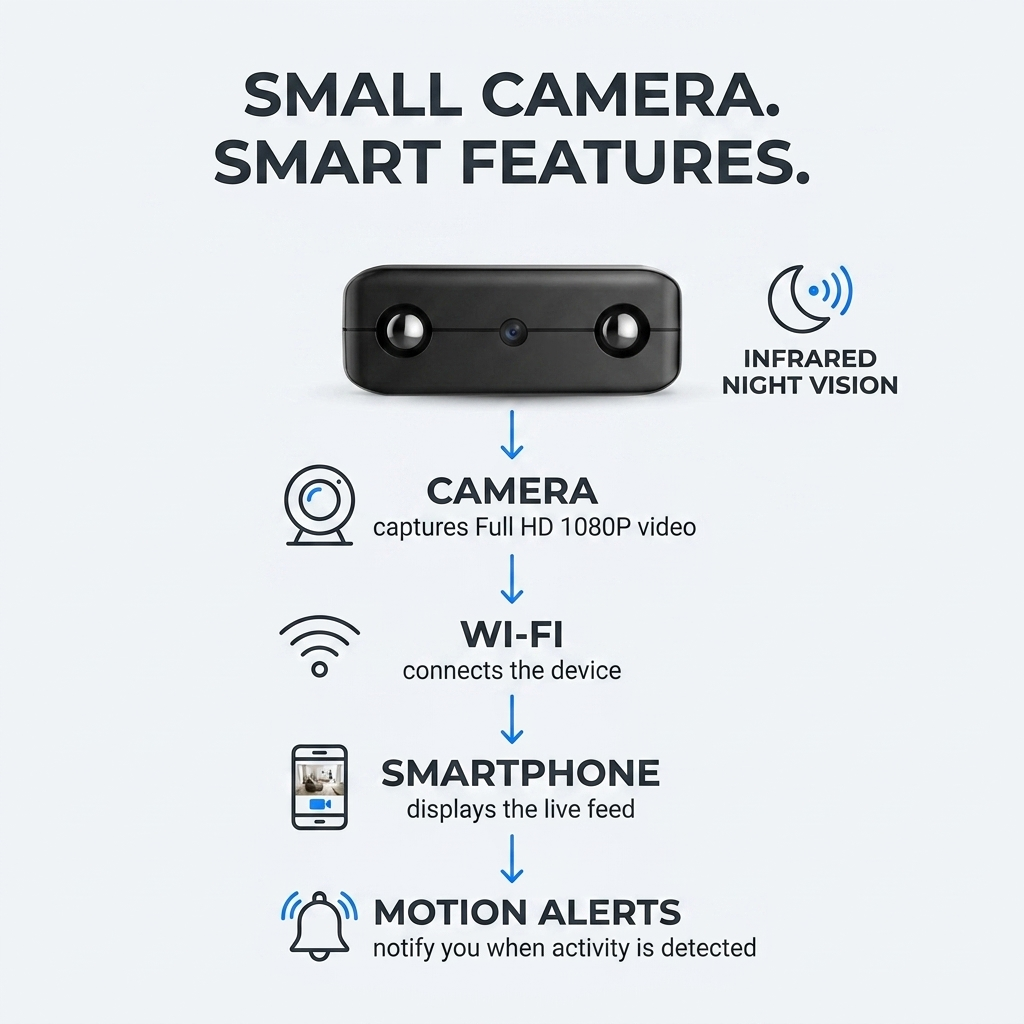 Micro HD camera – Compacte WiFi beveiligingscamera met nachtzicht &amp; audio VestraGear
