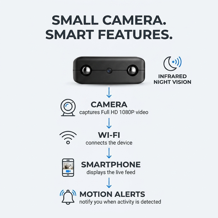 Micro HD camera – Compacte WiFi beveiligingscamera met nachtzicht &amp; audio VestraGear