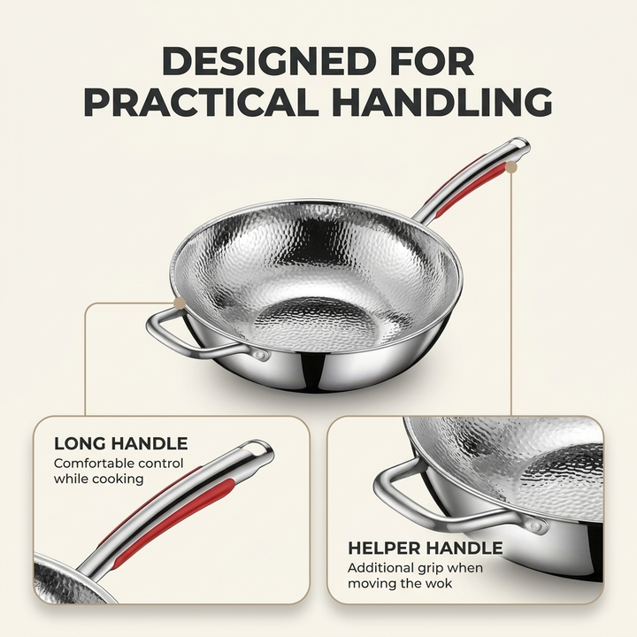 Titanium Wokpan 30 cm – Inductie, Ronde Bodem &amp; Lichtgewicht Design Vestragear