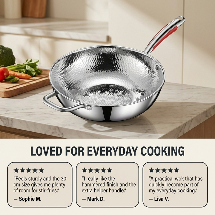 Titanium Wokpan 30 cm – Inductie, Ronde Bodem &amp; Lichtgewicht Design Vestragear