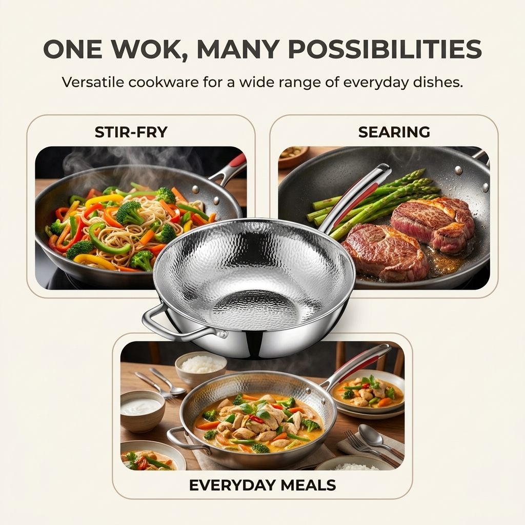 Titanium Wokpan 30 cm – Inductie, Ronde Bodem &amp; Lichtgewicht Design Vestragear