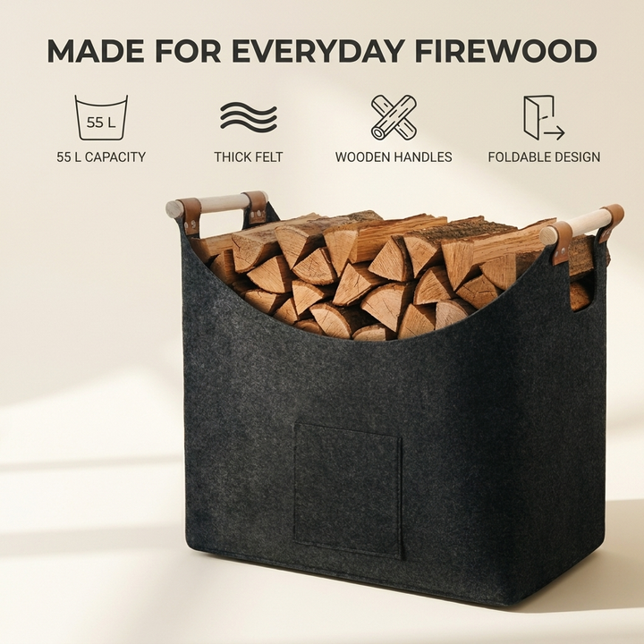 Brandhout Tas – Opvouwbare Haardhout Draagtas met Stevige Handgrepen Vestragear