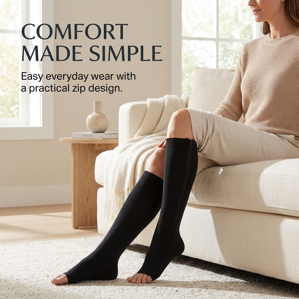 Compressiekousen met Rits – Ademend, Open Teen &amp; Comfortabele Pasvorm Vestragear