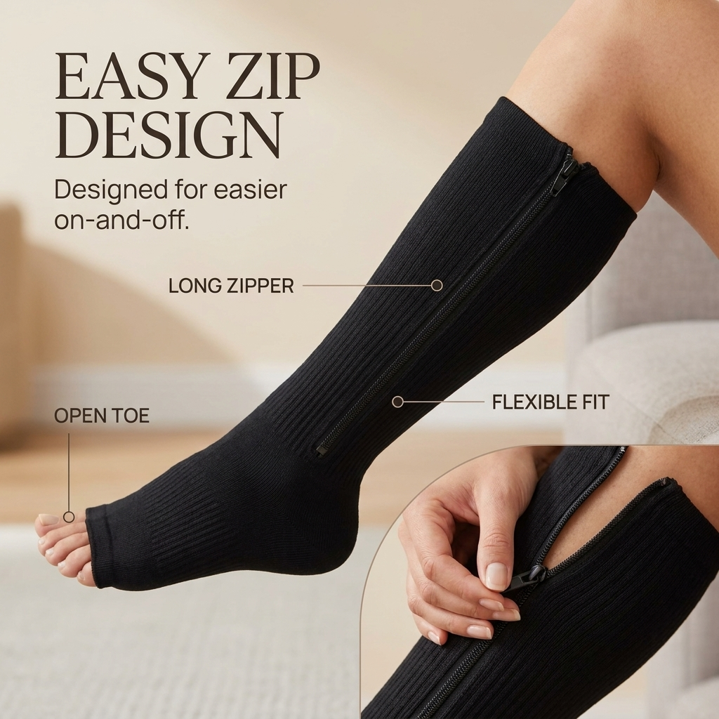 Compressiekousen met Rits – Ademend, Open Teen &amp; Comfortabele Pasvorm Vestragear