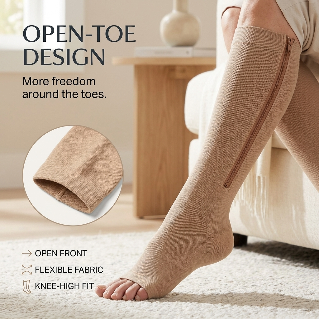 Compressiekousen met Rits – Ademend, Open Teen &amp; Comfortabele Pasvorm Vestragear