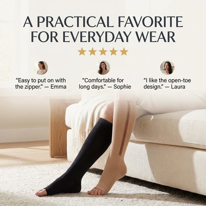 Compressiekousen met Rits – Ademend, Open Teen &amp; Comfortabele Pasvorm Vestragear