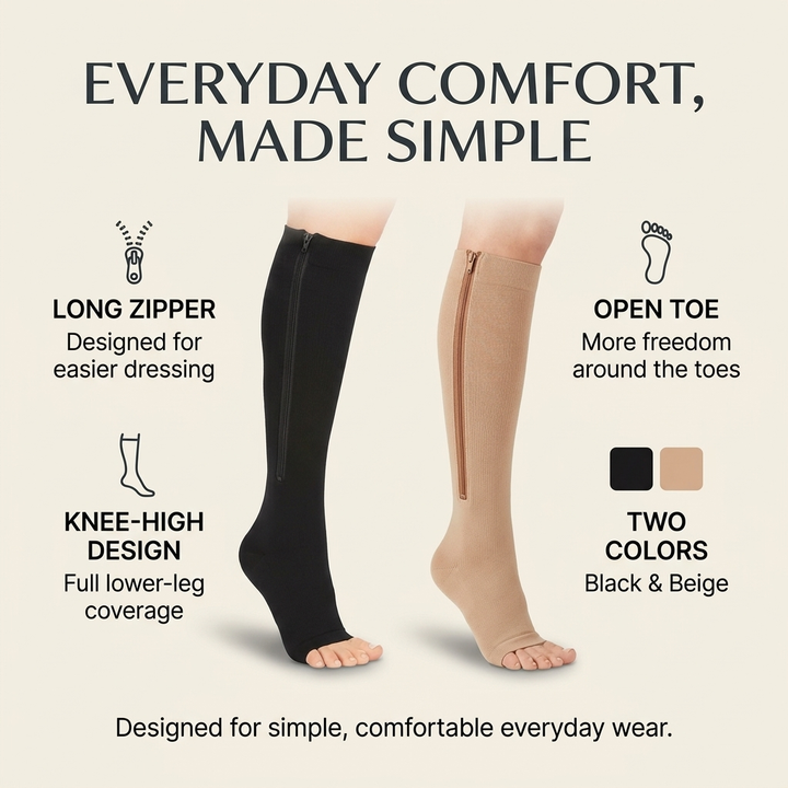 Compressiekousen met Rits – Ademend, Open Teen &amp; Comfortabele Pasvorm Vestragear