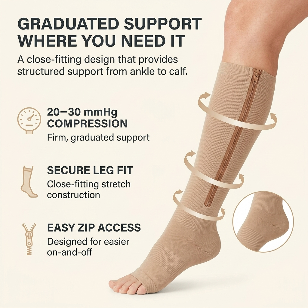 Compressiekousen met Rits – Ademend, Open Teen &amp; Comfortabele Pasvorm Vestragear