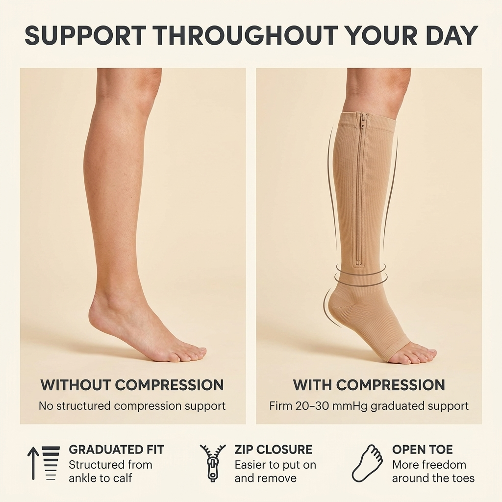 Compressiekousen met Rits – Ademend, Open Teen &amp; Comfortabele Pasvorm Vestragear