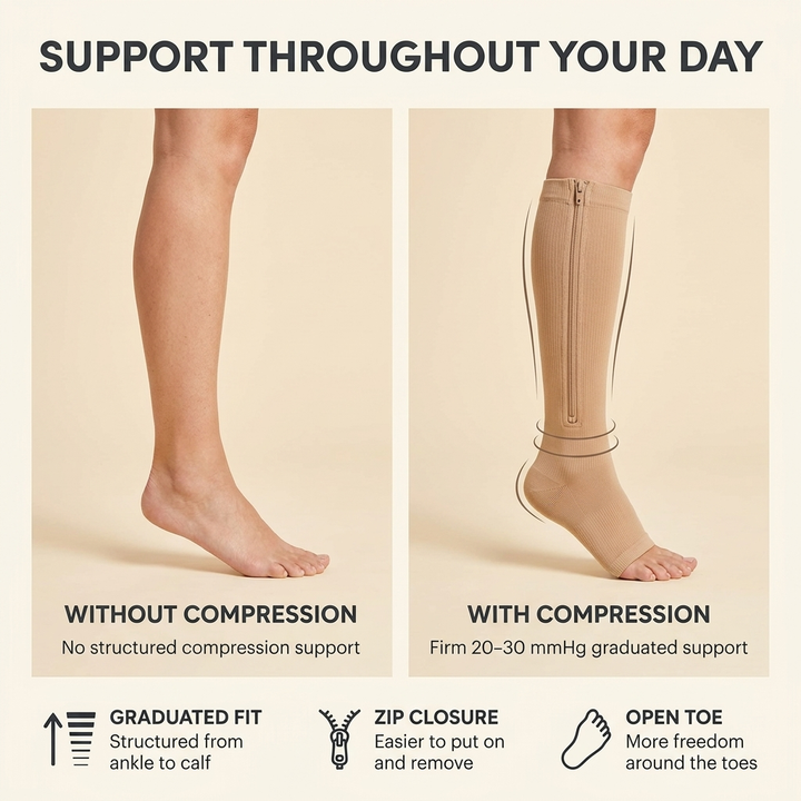 Compressiekousen met Rits – Ademend, Open Teen &amp; Comfortabele Pasvorm Vestragear