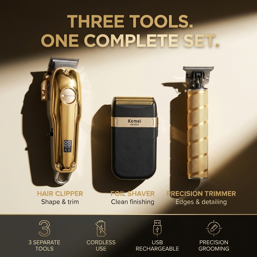 Tondeuse Set Heren 3-delig – Draadloze Haartrimmer, Baardtrimmer &amp; Foil Shaver VestraGear