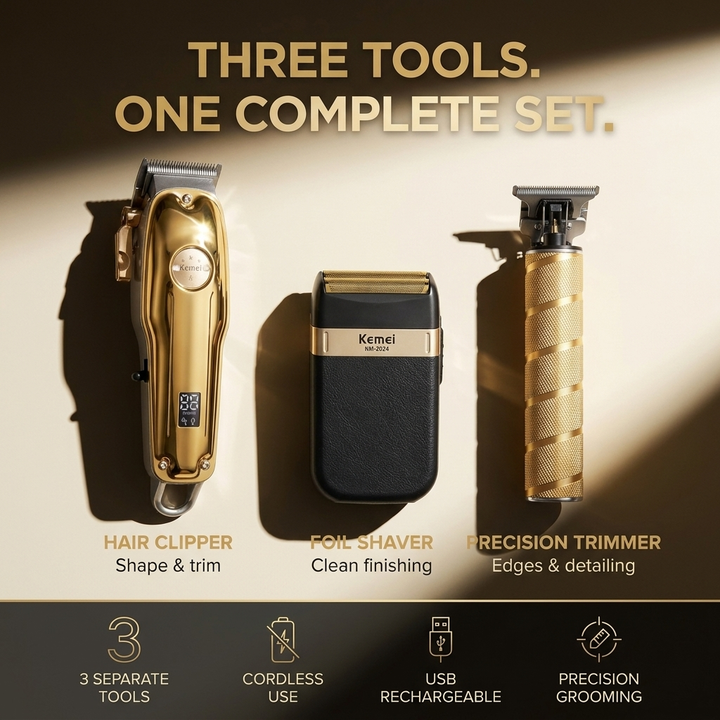 Tondeuse Set Heren 3-delig – Draadloze Haartrimmer, Baardtrimmer &amp; Foil Shaver VestraGear