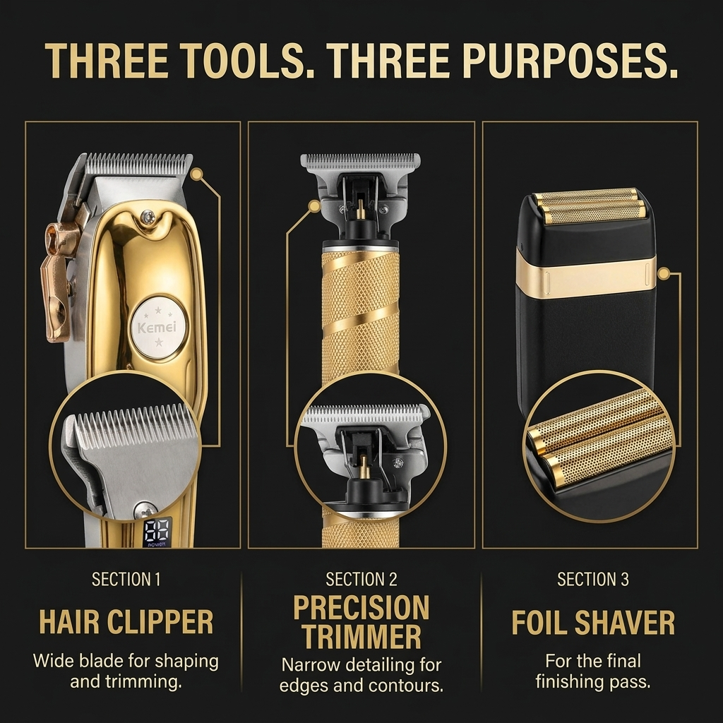 Tondeuse Set Heren 3-delig – Draadloze Haartrimmer, Baardtrimmer &amp; Foil Shaver VestraGear