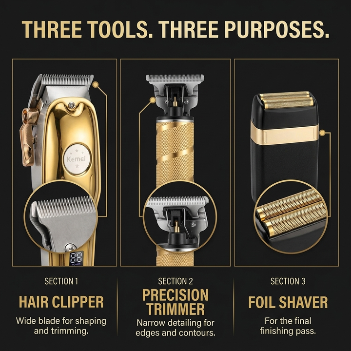 Tondeuse Set Heren 3-delig – Draadloze Haartrimmer, Baardtrimmer &amp; Foil Shaver VestraGear