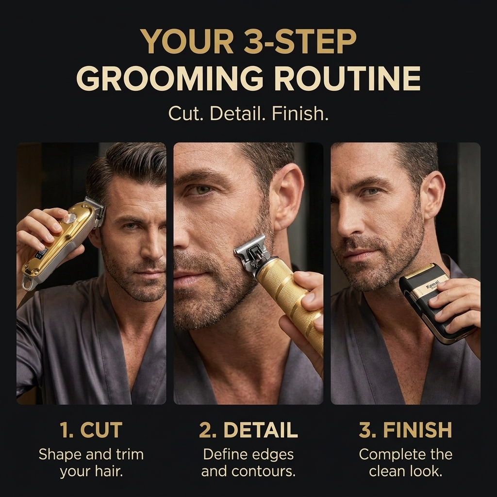 Tondeuse Set Heren 3-delig – Draadloze Haartrimmer, Baardtrimmer &amp; Foil Shaver VestraGear